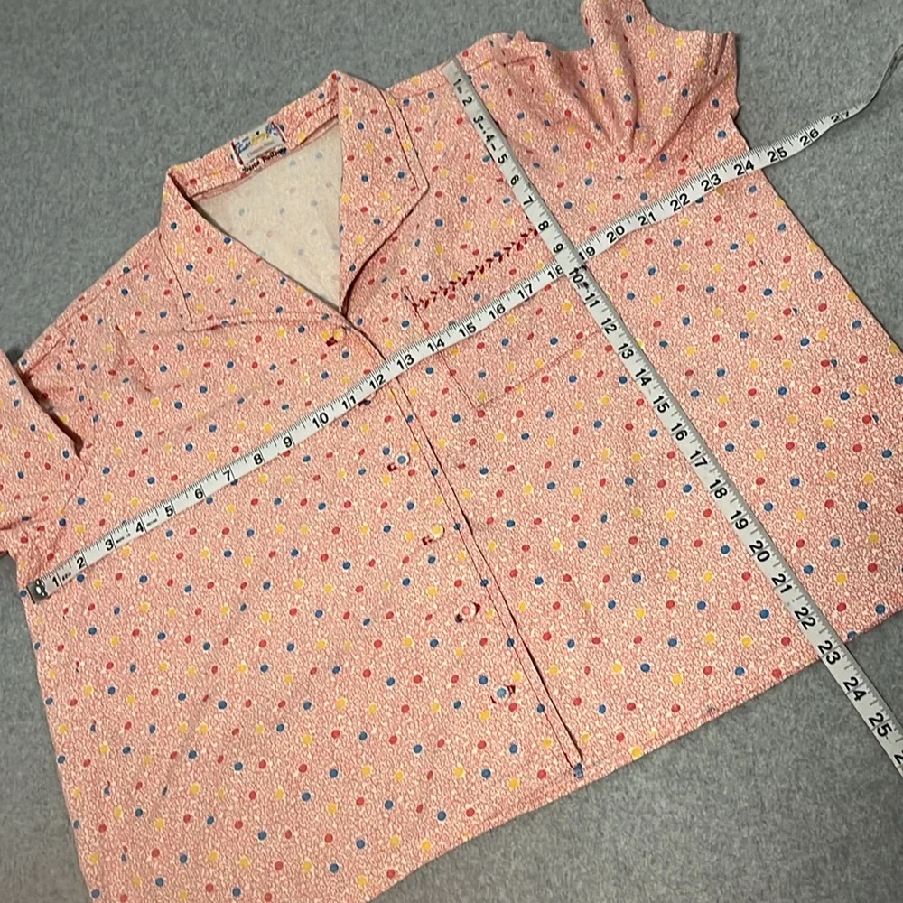 Button Front Top Womens 1X Pink Ditzy Floral Polkadot Grandma Indie Grunge - Picture 4 of 9